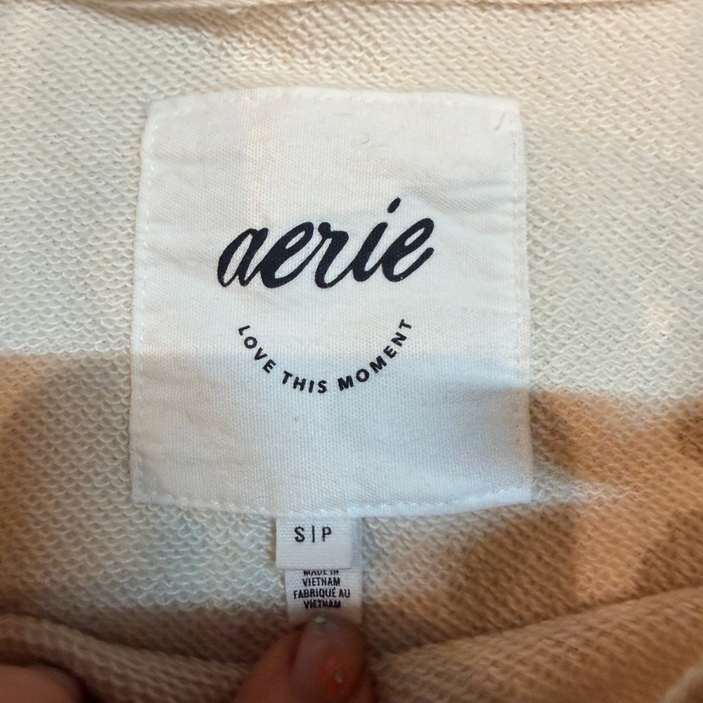 Aerie Love This Moment Cream Ivory Hoodie Sweatshirt Cropped Distressed Hem S - Picture 4 of 12